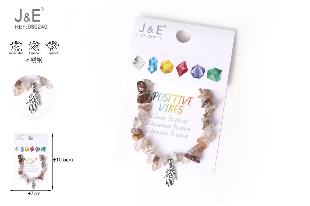 [12u/cx]Pulsera de acero inoxidable con cuentas de piedra #46127