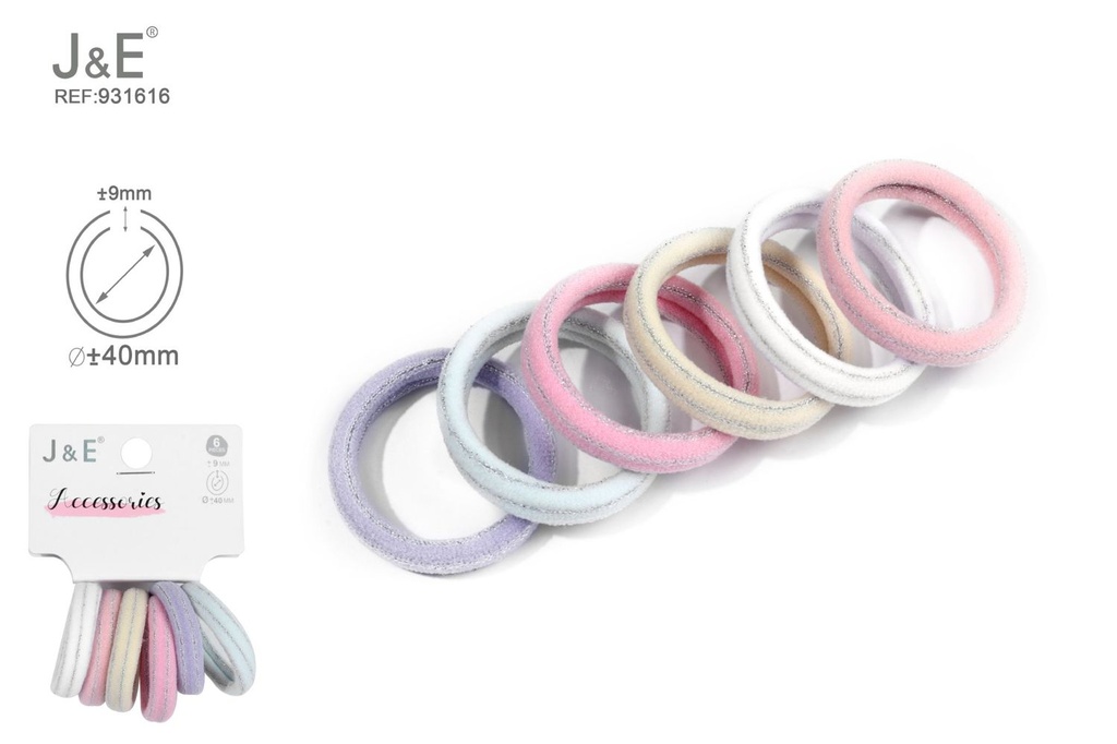 [12u/cx]Set de 6 anillos de toalla de nylon con rayas de brillo 12#