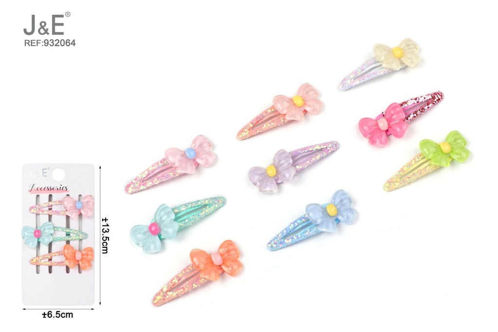 [12u/cx]Set de 3 Broches BB de 5cm - Diseño de lazos de gelatina en colores variados