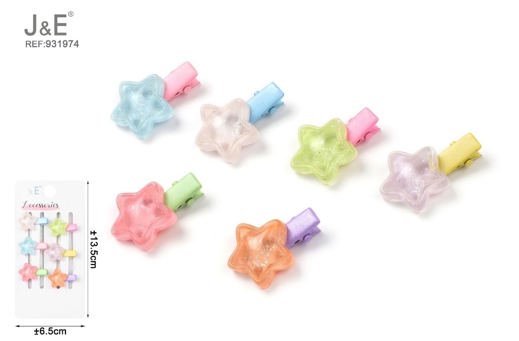 [12u/cx]Set de pequeños clips de cinco estrellas de gelatina 6 piezas