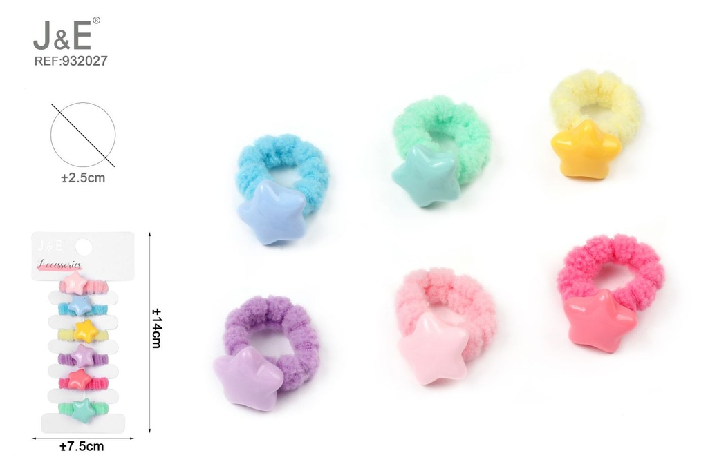[12u/cx]Set de seis bandas elásticas de toalla con diseño de estrella brillante