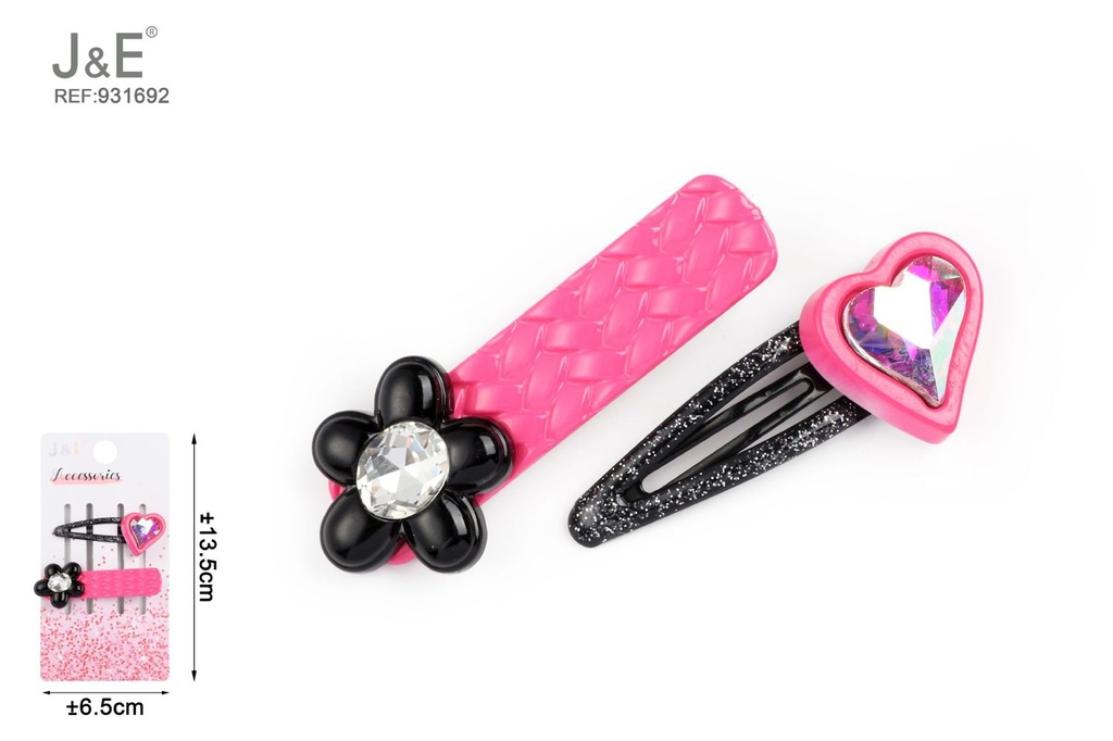 [12u/cx]Set de 2 pinzas corazón y flor BB