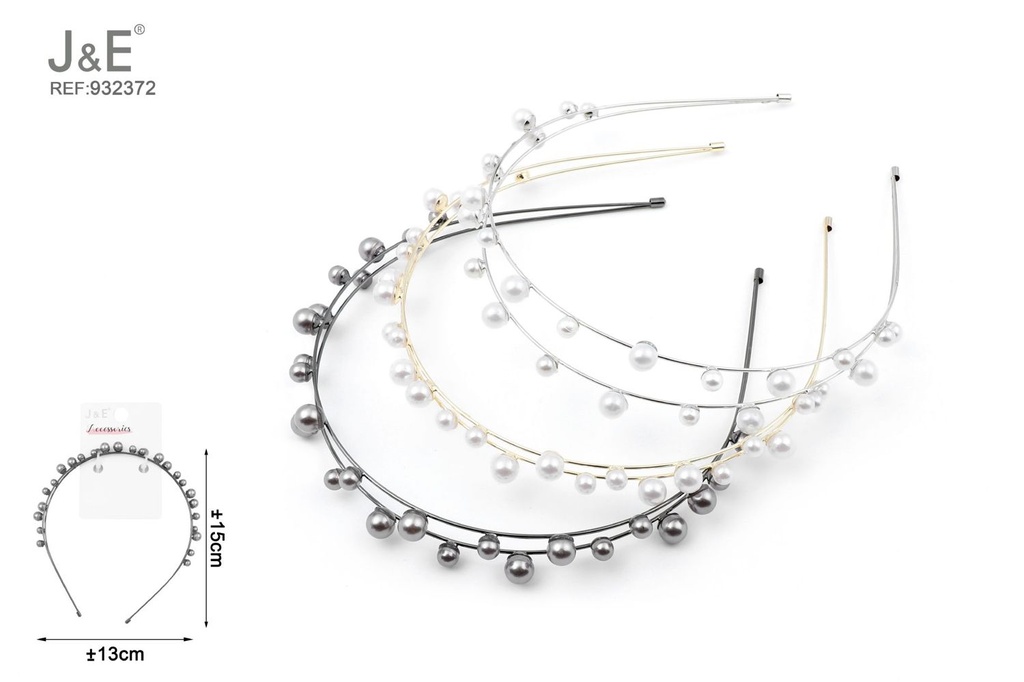 [12u/cx]Diadema de perlas grandes y pequeñas doble capa 13 cm