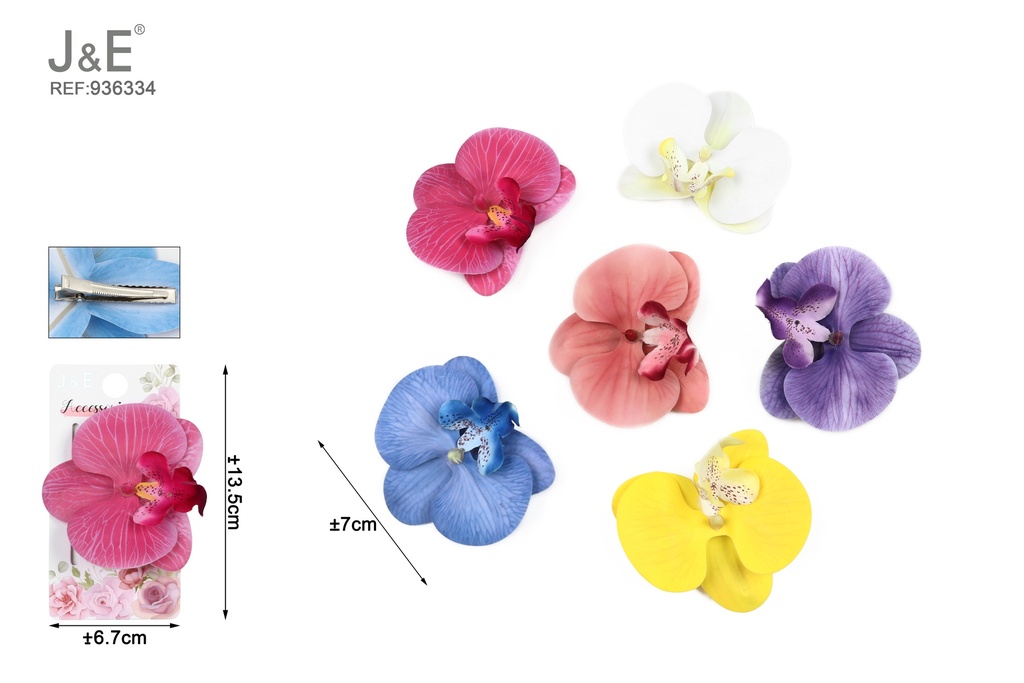 [12u/cx]Pinza de pico de pato pequeña con orquídea artificial 7 cm