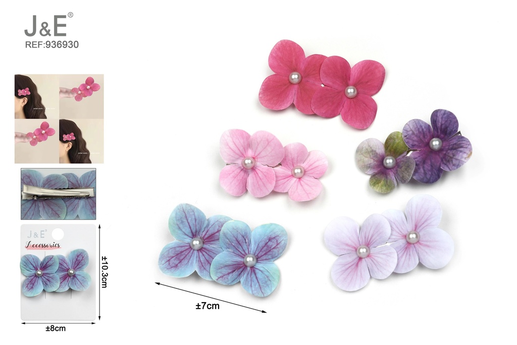 [12u/cx]Pinza flor de cuatro pétalos con perlas