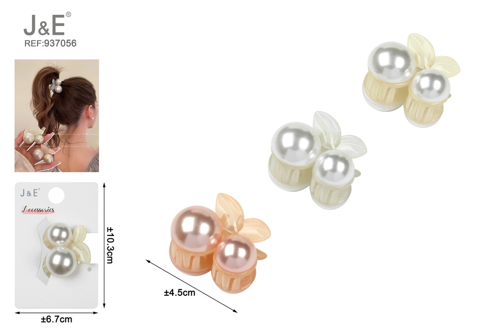 [12u/cx]Pieza en forma de media garra con cerezas y perlas 4.5cm