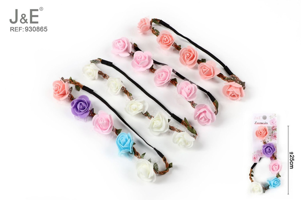 [12u/cx]Cinta para el cabello con flores artificiales de espuma mediana, 5 piezas