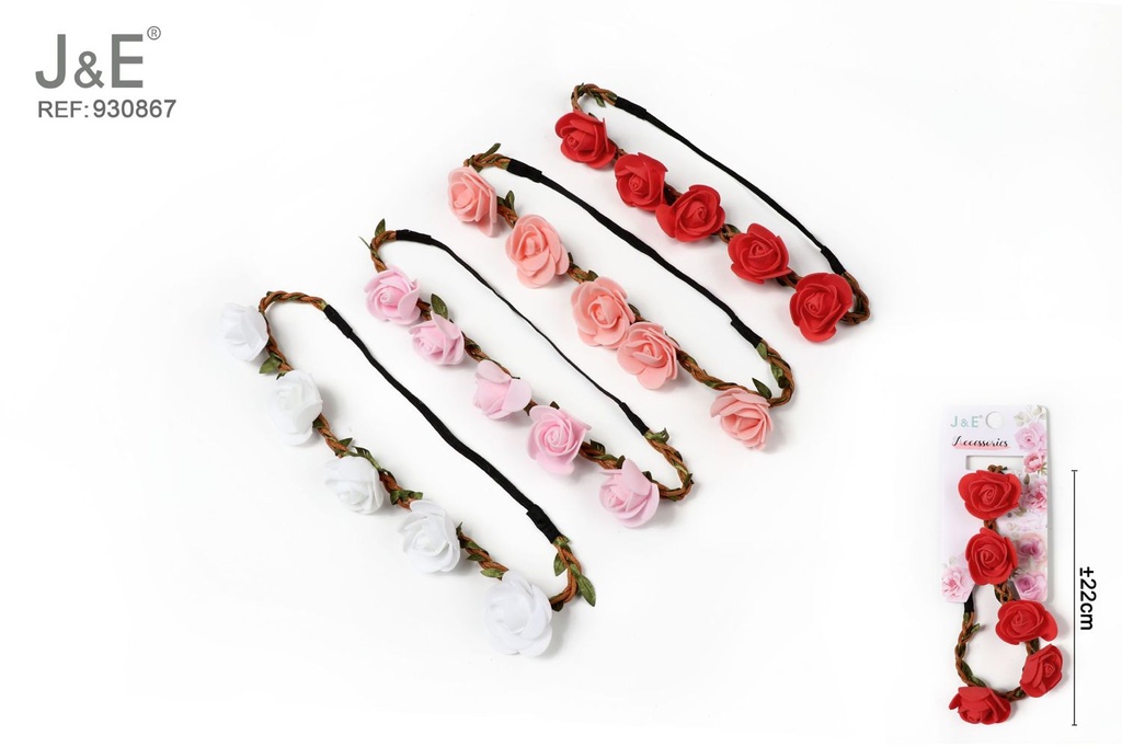 [12u/cx]Banda para el cabello con flores artificiales de espuma medianas, 5 piezas