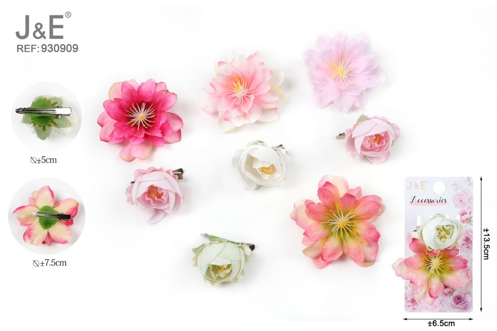 [12u/cx]Pinza de pico de pato con flores artificiales combinadas