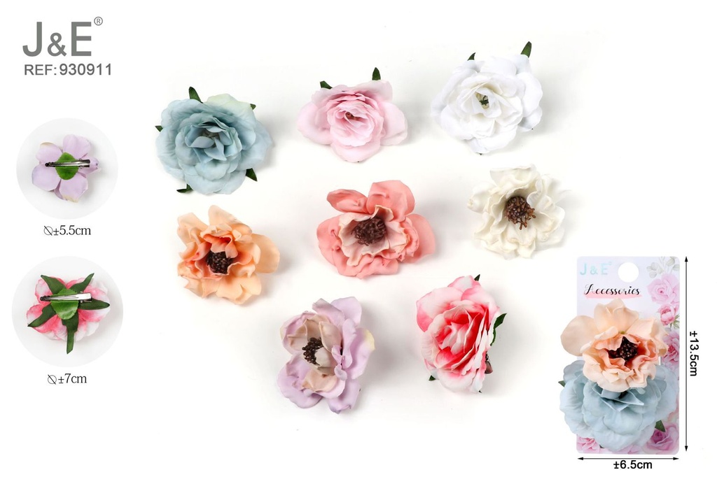 [12u/cx]Pinza de pico de pato con flores artificiales combinadas
