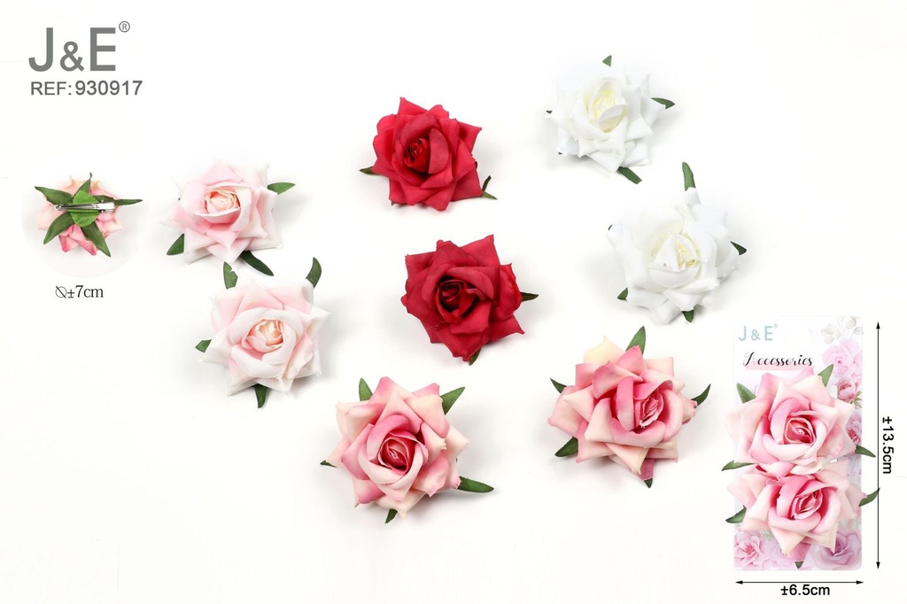 [12u/cx]Pinza de pico de pato con flores artificiales combinadas 2 piezas