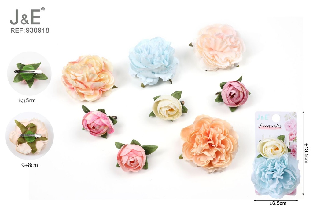 [12u/cx]Pinza de pico de pato con flores artificiales combinadas 2 piezas