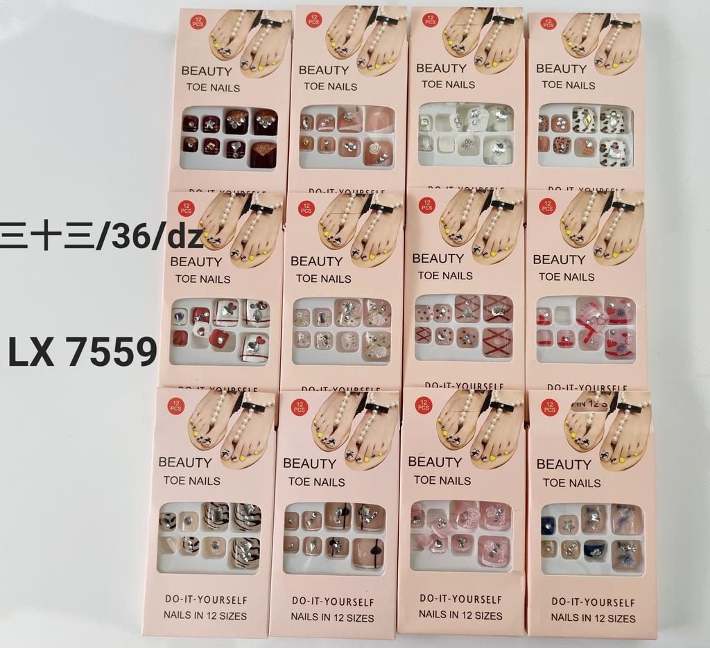 [12u/cx]Uñas postizas para pies con múltiples diamantes