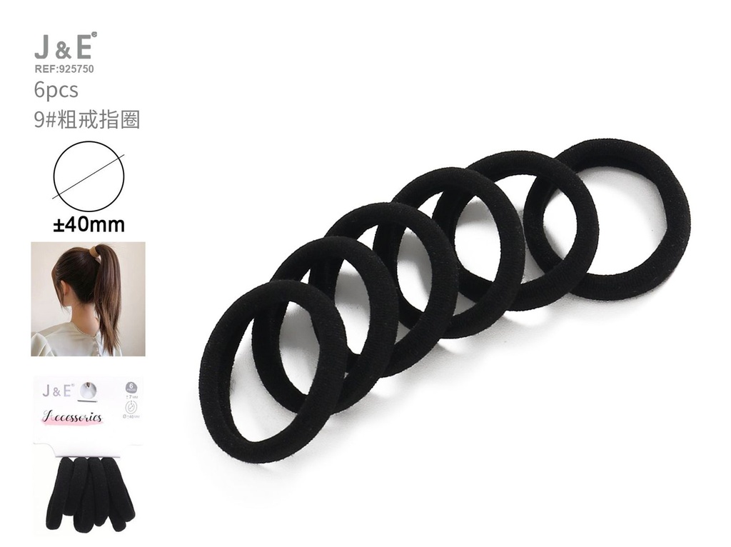 [24u/cx]Conjunto de 6 anillos gruesos negros modelo XH-40893 talla 9#