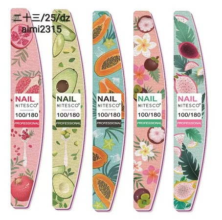 [25u/cx] Lixa de unha cinza-branca – Semicircular série frutas 1,6MM núcleo violeta, fundo de papel de lixa amarelo