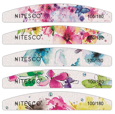 [25u/cx] Lixa de unha cinza-branca – Semicircular série estampa japonesa 1,6MM núcleo violeta, fundo de papel de lixa amarelo