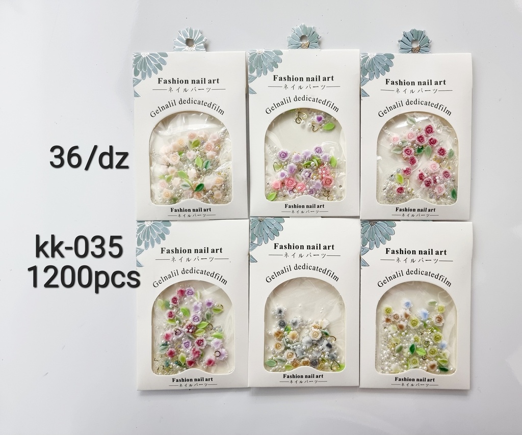 [12u/cx]Decoración de uñas en bolsa rosas y hojas verdes