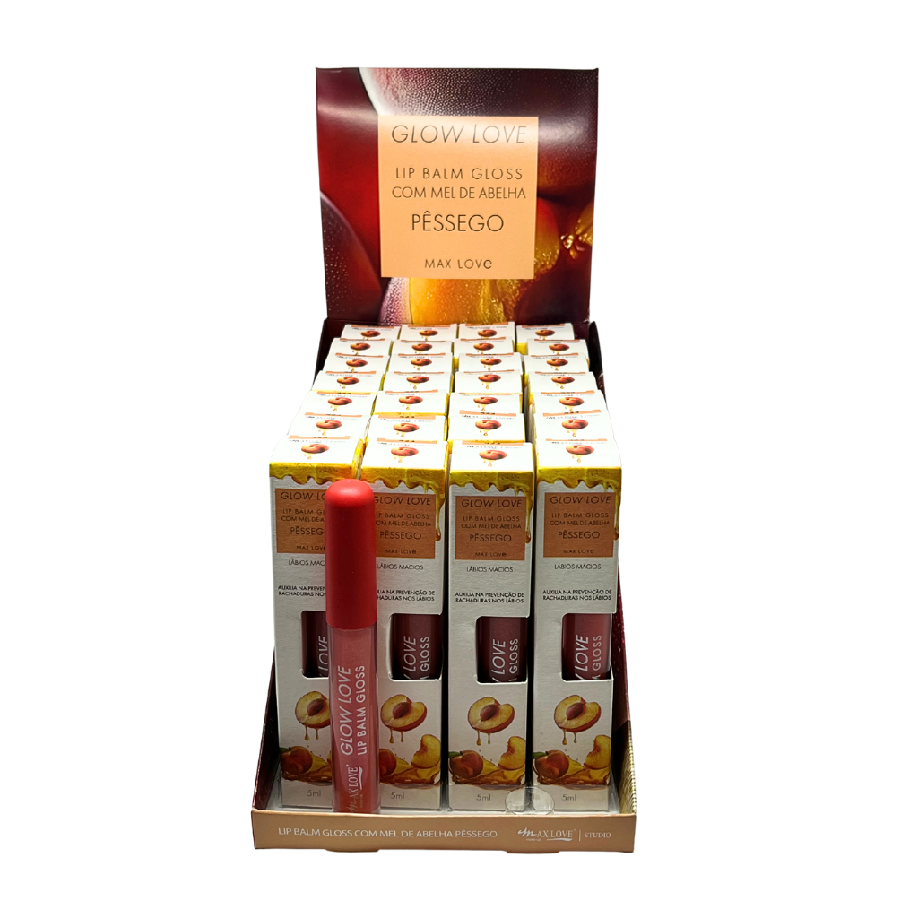 Lip Balm Gloss com Mel de Abelha Pêssego_Display  COM 28 UNIDADES