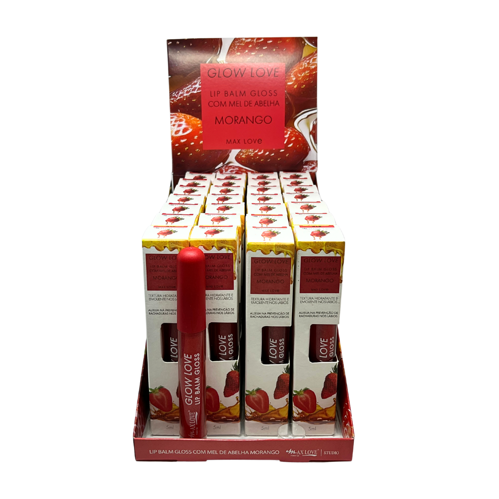 Lip Balm Gloss com Mel de Abelha Morango_DISPLAY COM 28 UNIDADES