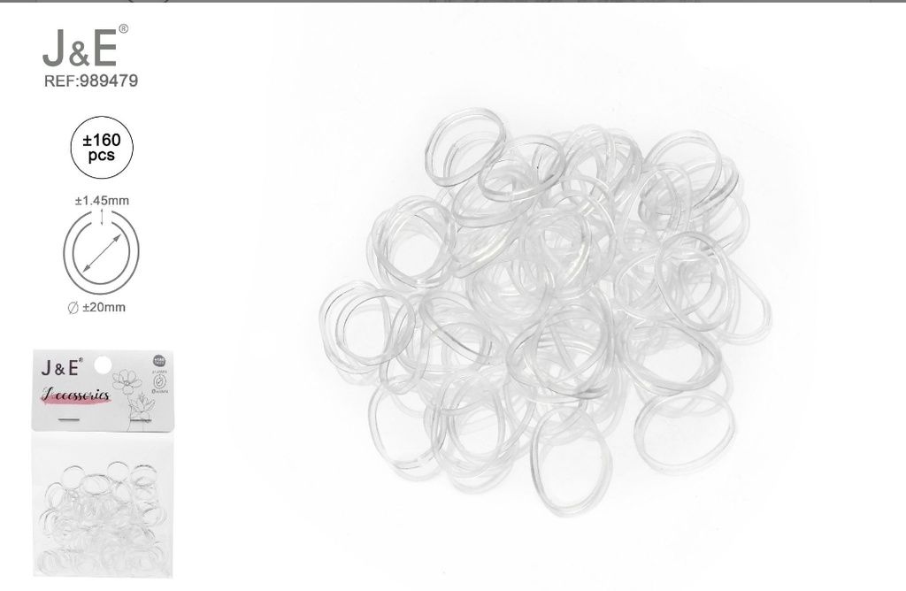 [24u/cx]Set de ligas finas pequeñas transparentes ±160 piezas