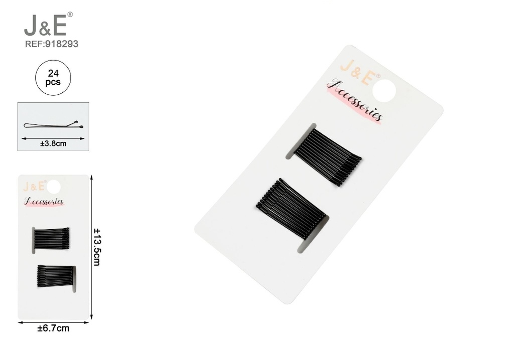 [24u/cx]Set de pinzas paralelas 3.8 cm negras 24 piezas