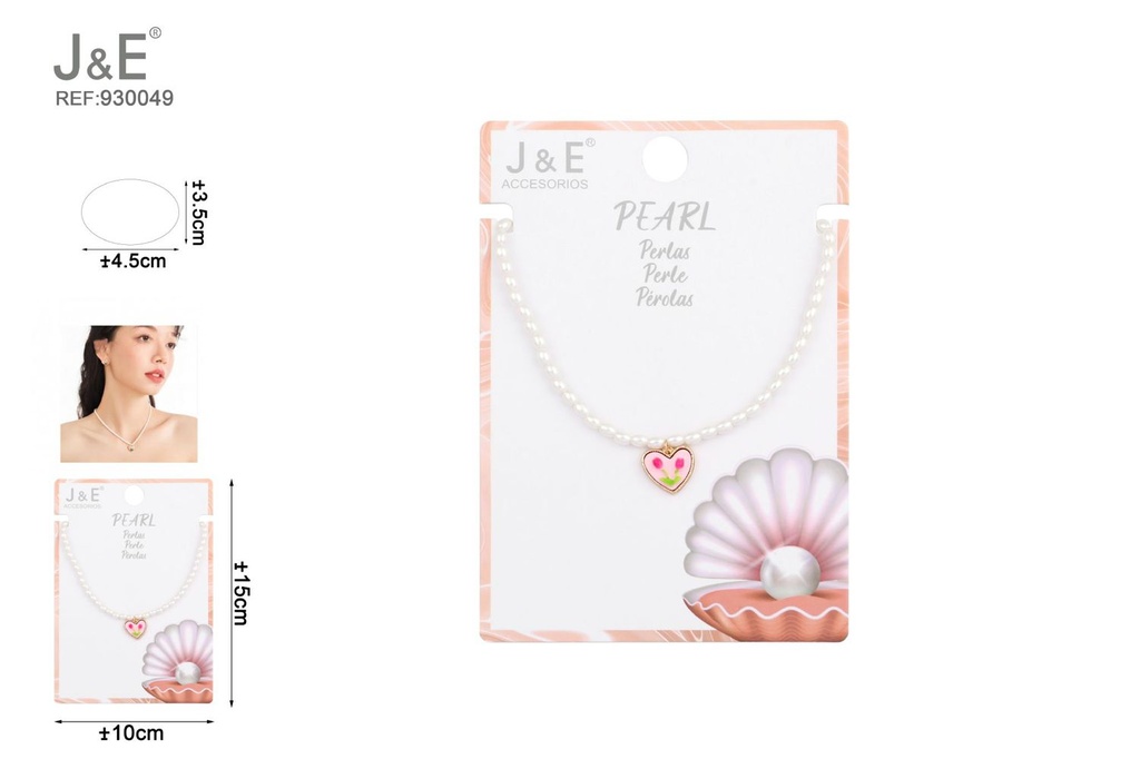 [6u/cx]Collar de perlas con tulipán y corazón - Tamaño 2.5, color KC