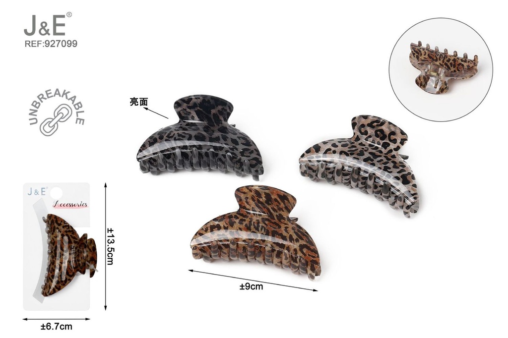 [12u/cx]Pinza de garra de 9.0cm - Patrón de leopardo en 3 colores