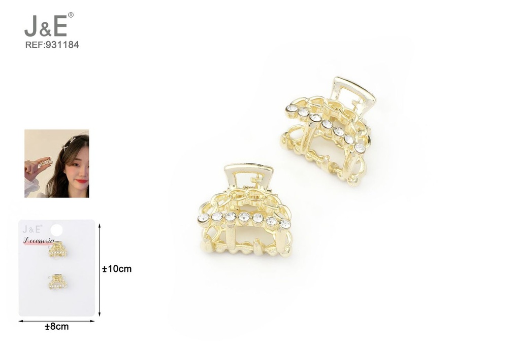[12u/cx]Conjunto de pinzas pequeñas con pedrería y cadena 2 piezas