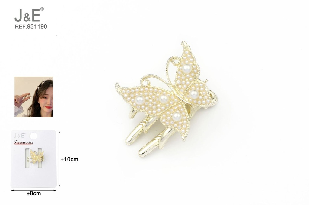 [12u/cx]Pinza en forma de mariposa con perlas
