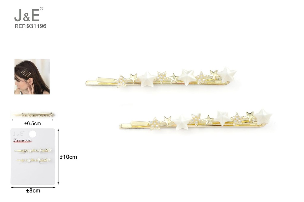 [12u/cx]Conjunto de hebillas con diseño de estrella blanca 2 piezas