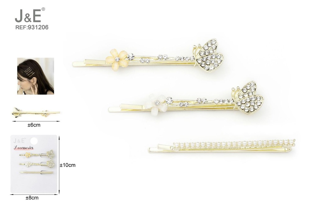 [12u/cx]Conjunto de hebillas con diseño de orquídea mariposa 3 piezas
