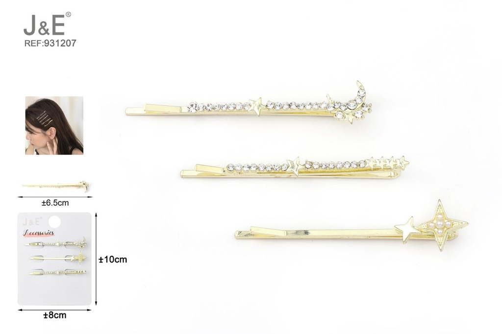 [12u/cx]Set de pinzas rectas con detalles de diamante estrella 3 piezas