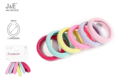 [931618] [12u/cx]Set de 6 anillos de toalla de nylon con rayas de brillo 12#