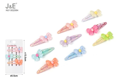 [932064] [12u/cx]Set de 3 Broches BB de 5cm - Diseño de lazos de gelatina en colores variados