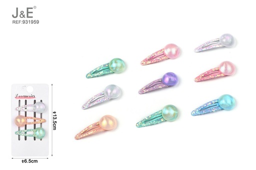 [931959] [12u/cx]Set de tres Broches BB con diseño de sirena y cuentas en un lado