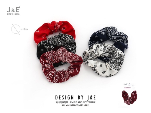 [918968] [12u/cx]Gran goma para el cabello con diseño de flores de cachemira en 5 colores