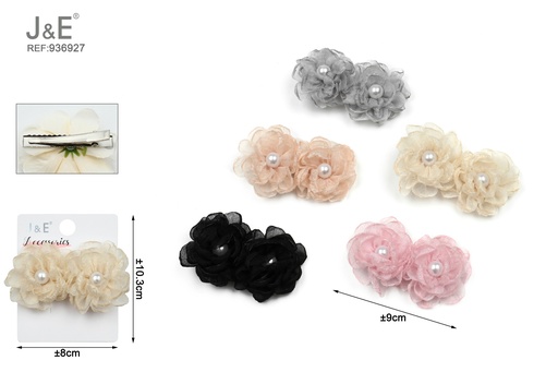 [936927] [12u/cx]Pinza de pico de pato con doble flor y perlas
