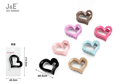 [936943] [12u/cx]Pinza para cabello brillante en forma de corazón 6.5cm