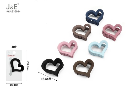 [936944] [12u/cx]Pinza mate para cabello en forma de corazón 6.5cm