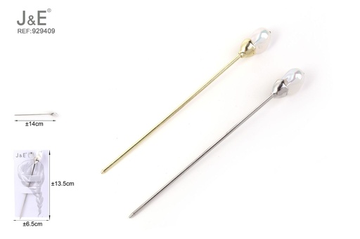 [929409] [12u/cx]Horquilla con perla de concha iridiscente 15 cm