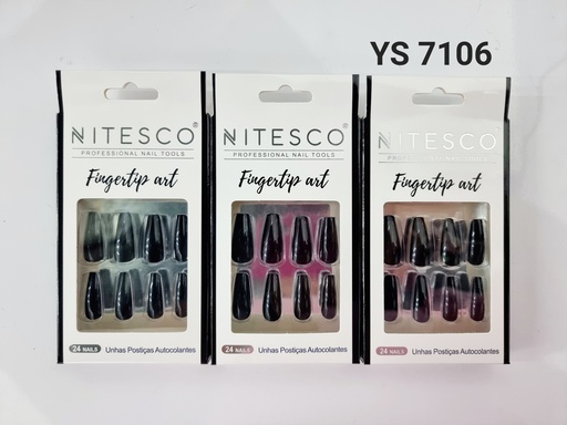 [YS-7106] [12u/cx]Uñas postizas 69 piezas - Color negro sólido