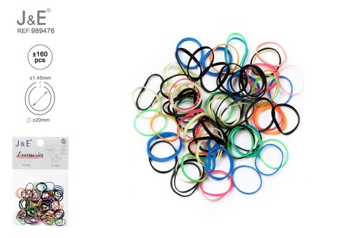 [989476] [24u/cx]Set de ligas finas pequeñas de color brillante multicolor ±160 piezas