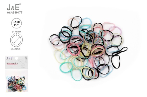[989477] [24u/cx]Set de ligas finas pequeñas azul claro multicolor ±160 piezas