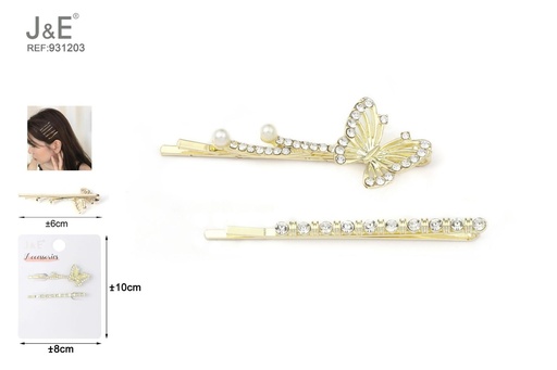[931203] [12u/cx]Set de pinzas rectas con mariposa de diamante 2 piezas