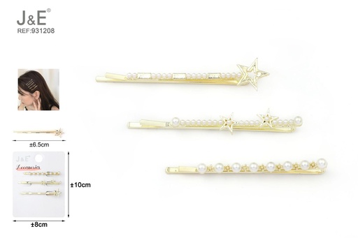 [931208] [12u/cx]Set de pinzas rectas con detalles de diamante estrella 3 piezas