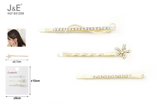 [931209] [12u/cx]Set de horquillas con diseño de flor de cinco pétalos y diamantes, 3 piezas